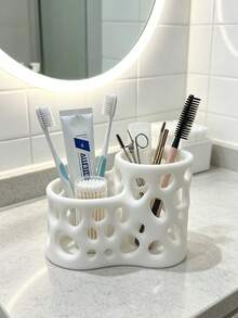 3D Printed Hollow Multi-Compartment Storage Box, Bathroom Sink Organizer, Vanity Makeup Brush & Lipstick Holder, Creative Asymmetric Hole Design Skincare Toothbrush Toothpaste Miscellaneous Desktop Storage Container - Multicolor - View 5