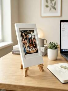 White Mini Instant Photo Frame With Wooden Easel Stand, Reusable Tabletop Picture Display Holder, Small Desktop Photo Ornament, Multi‑Purpose Home Office Desk Decor, Holiday Gift For Friends Family, Birthday & Anniversary Present - Multicolor - View 2