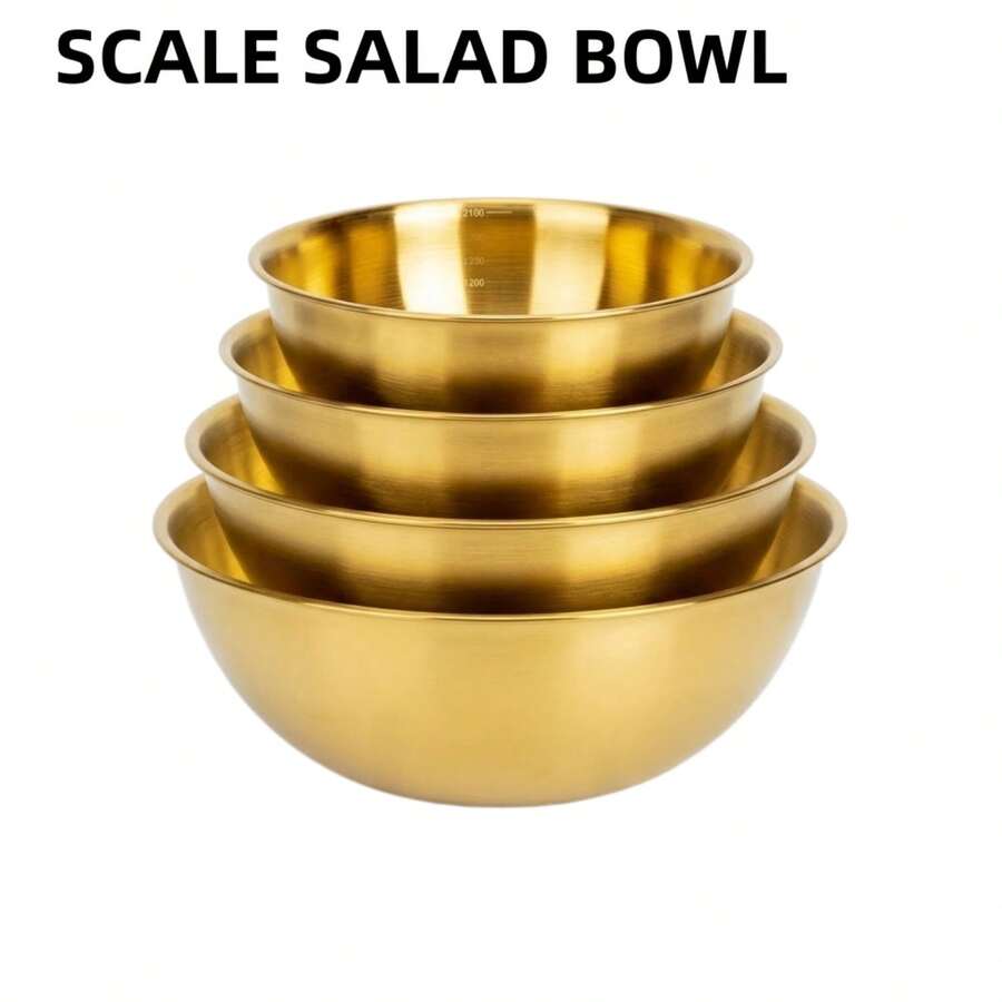 3/4pcs Stainless Steel Graduated Salad Bowl, Stackable Mixing Bowl, Household Baking And Cooking Bowl, Easy To Clean, Outdoor Food Preparation Tool, Simple And Stylish High-End Kitchenware