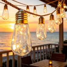 Solar Powered Outdoor Smart Papaya Lantern, Vintage Rope Pendant Light, 8 Lighting Modes, Automatic Light Sensor Switch, Suitable For Garden, Party, Wedding, Fence, Patio, Summer Holiday, Halloween And Christmas Decoration - Papaya Hemp Rope Light Bulb - View 5