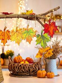 24pcs Wooden Maple Leaf Decorations, Unfinished DIY Wooden Crafts For Painting, Hollow Blank Hanging Ornaments, Thanksgiving And Harvest Festival Supplies, Autumn Party Ceiling Fireplace Home Decor Hanging Accessories - A - View 5