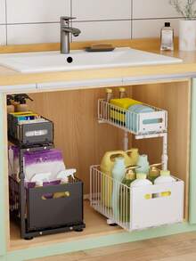 Under Sink Organizer With Pull Out Baskets ,2 Tier Sliding Cabinet Storage Drawer, Adjustable Height Kitchen Cabinet Organizer For Kitchen Pantry Bathroom Counter, Kitchen Cabinet Organizer,Pantry Storage Drawer, Under Sink Storage Rack - Multicolor - View 6