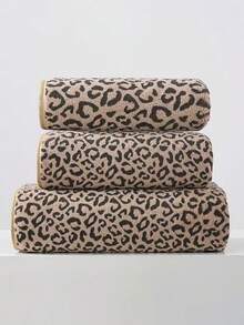 1/3 Pc Bath Towel Hand Towel Set, Leopard Printed Ultra Soft & Absorbent, Quick Drying, Face Wash, Shower Wash, Lightweight Coral Fleece Towel, Suitable For Bathroom, Bedroom, Home, Hotel, Swimming Pool, Spa, All Seasons Use - Brown - View 10