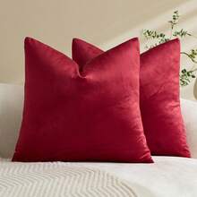 1pc/2pcs Velvet Christmas Burgundy Solid Color Decorative Throw Pillow Cover (Pillow Insert Not Included), Square Cushion Cover, Holiday Home Decor Pillow, Soft Comfortable Linen-Like Fabric, Modern Decor For Sofa, Bedroom, Dorm - Burgundy - View 16