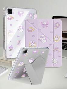 1pc Purple Tulip Rabbit Tablet Case Compatible With IPad Mini6/7/Air/Air2/9.7/10.2/10.5/10.9 (Air4-Air8)/Pro 11/10th Gen/A16/Pro 11 2024, Double-Sided Painted Pattern, Transparent Acrylic Back Shell, Silk Texture 8-Fold Stand, Auto Sleep/Wake, Built-In Pencil Slot, Pencil Not Included, Some Models With Camera Frame - Multicolor - View 5