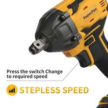 SuperPan Rechargeable Electric Tool Brushless Cordless Impact Wrench 20V 3-Speed Forward + 2-Speed Reverse Suitable For M6-M16 Bolts Industrial Grade Home Multi-Function Electric Wrench Car Repair / Woodworking / Scaffolding / Installation All-In-One Machine (Bare Tool - Battery Not Included) - Yellow - View 5