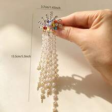 1pc Colorful Rhinestone & Faux Pearl Tassel Brooch, Long Draping Faux Pearl Chain Pin, Elegant Suit & Dress Accessory, Women's Jewelry Gift - Long Tassel - View 4