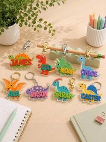 3D Acrylic Keychain Personalized Dinosaur, Backpack Tag, Back To School Gift For Kids, Custom Name Charm Dino Boys Girls - Multicolor - View 9