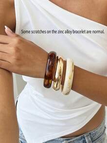 3pcs Set Vintage Resin Amber Texture Acrylic Bangle Bracelets, Fashionable Stackable Design, Suitable For Women's Daily Wear, Boho Chic - Multicolor - View 2