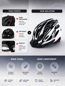 1pc Adult Unisex Cycling Helmet, Ultra-Light Adjustable Head Circumference, Detachable Visor, Soft EPS Foam Lining, Breathable Ventilation Design, Suitable For Mountain Bike, Road Bike And Outdoor Sports - Multicolor - View 5