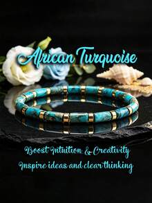 Natural African Turquoise Cylinder Bead Bracelet, Intuition & Creativity Crystal Bracelet, Bohemian Everyday Versatile Unisex Jewelry Gift - Multicolor - View 1