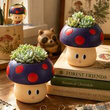 1/2pcs Polka Dot Purple Mushroom Shaped Planter, Suitable For Garden, Patio, Balcony, Breathable Resin Material, Indoor And Outdoor Use, Personalized Micro Landscape Succulent Planting Pot - Mushroom Planter - View 11