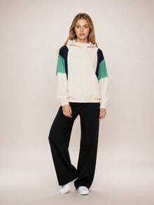 Women Sports Jacket, Contrast Color Windbreaker, Casual Windbreaker Spring - Beige - View 10