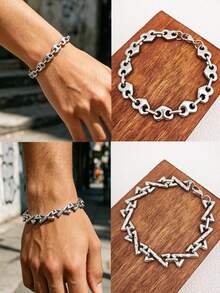 6/3/1Set Stainless Steel Unisex Bracelet, Hypoallergenic Thick Chain Bracelet, Suitable For Daily Wear And Party Jewelry Gift, Halloween - Multiple Styles - View 1