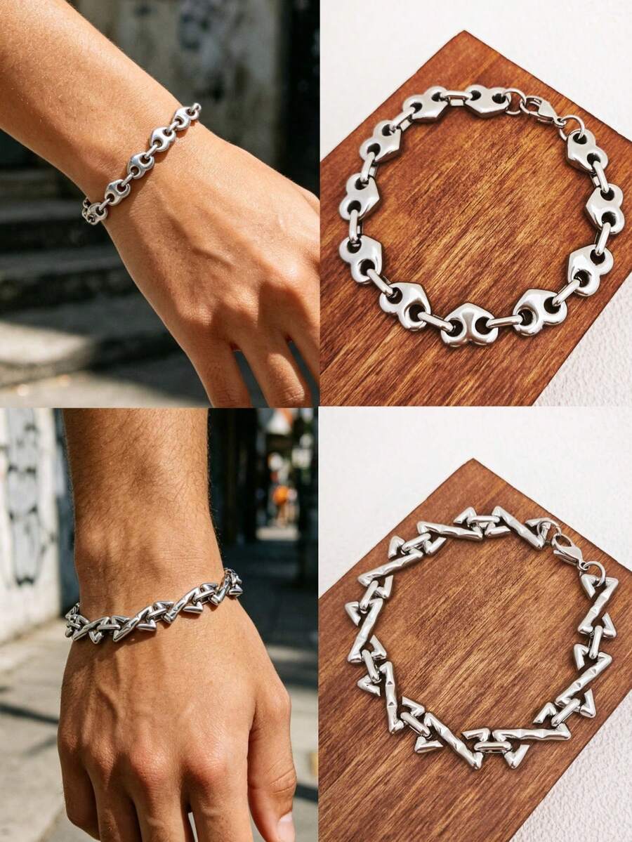 6/3/1Set Stainless Steel Unisex Bracelet, Hypoallergenic Thick Chain Bracelet, Suitable For Daily Wear And Party Jewelry Gift, Halloween - Multiple Styles - View 1