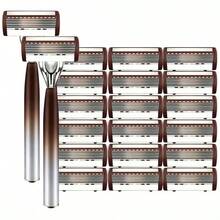 Newest Coffee Brown 6-Layer Manual Razor For Men, Stainless Steel Blades, Ergonomic Non-Slip Handle, Smooth & Close Shaving - Safety Tazor + Blade - View 14