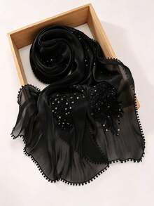 1pc New Heavy Industry Gorgeous Sequin Lace Embroidered Flower Edge Modest Fashion Sequin Embroidered Organza Muslim Headscarf Hijab Shawl - Multicolor - View 12