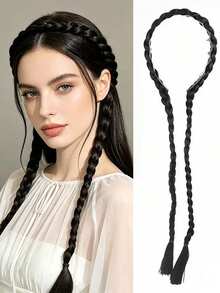 Headband Wig Integrated Braided Long Pigtail Wide Fishbone Braid Hairline Concealing Natural Realistic High Crown Hair Accessory - Multicolor - View 5