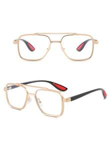 1 Pair Women's Aviator Metal Gold Frame Fashionable Non-Prescription Glasses Suitable For Campus, Work And Daily Wear - Jin Ping - View 2