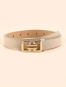 1/2/3pcs Solid Color Geometric Snap Button Belt With Gold Buckle, Minimalist Versatile Waist Belt - Gold Buckle - View 6