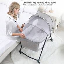 UBRAVOO Grab-And-Go Travel Crib, Baby Bed With Mattress | Silent Wheels, Baby Crib | Convertible Rocking Crib - Grey - View 3