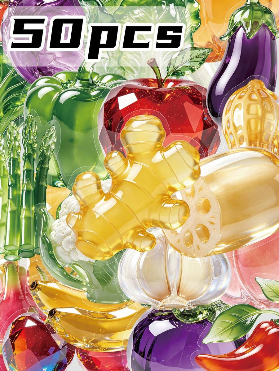 SCXXBSW 50pcs Irregular-Shaped PET Decorative Stickers For Glass, Fruits, And Vegetables; Perfect For Decorating Envelopes, Swivel Chairs, Pen Holders, And Diaries. Ideal For Party Gifts, Rewards, And Holiday Presents.