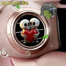2D Flat 1pc Couple Skull & Heart Pattern Car Air Vent Clip Decor, Acrylic Cartoon Ornament With DIY Scent Addition, Car Interior Accessory, Holiday Gift - A - View 5