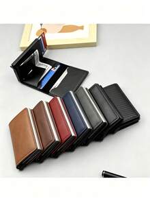 2pcs/3pcs/Set Carbon Fiber Automatic Pop-Up Card Holder Men's RFID Anti-Theft Demagnetization Card Wallet Business Commute Pocket Storage Halloween Christmas Father's Day Birthday Gift Item 1pc, Card Holder Is Main Product, Gift Bag Is Accessory - A - View 1