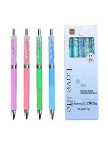 5pcs Gradient Color Neutral Pen Set, Includes 5 Pens + 10 Refills, 0.5mm Steel Nib Quick-Dry Retractable Pens, Suitable For School And Office Cute Aesthetic Writing - Gradient Gel Pen Set - View 3