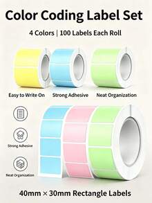 100pcs Colorful Blank Color-Coded Label Stickers Set, 40*30mm Rectangular Strong Adhesive Writable Marking Labels, Suitable For Back To School, Office, Storage Room Jars And File Organization - Random B - View 7