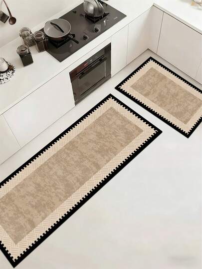 1 Pc Retro Dot Border Pattern Kitchen Mat, 3.5 Mm Soft Rubber That Absorbs Water And Is Easy To Clean. Suitable For Corridors, Bathrooms, Living Rooms, Outdoor Door Mats, And Toilets. Useable Throughout The Year And For Various Holidays.