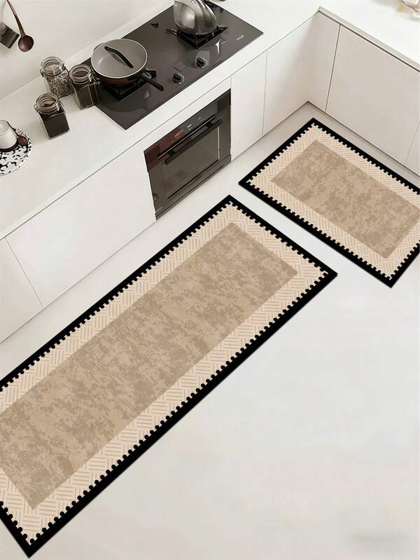 1 pieza Alfombra de cocina con patrón de borde de puntos retro, de 3.5 mm de goma suave que absorbe el agua y es fácil de limpiar. Adecuada para pasillos, baños, salas de estar, felpudos de puerta exterior y baños. Utilizable durante todo el año y para diversas festividades.