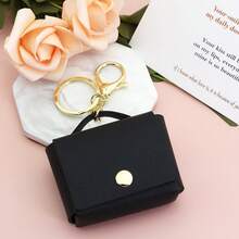1pc PU Leather Earphone Case Protective Cover Small Square Coin Purse Keychain Pendant Car Key Bag Portable - Multicolor - View 12