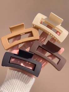 4pcs/1pc Girls Black, Beige, Brown Square Large Plastic Hair Clips, Fashion Elegant Versatile Minimalist Style, Suitable For Daily, Party, Commute, Kids - Multicolor - View 1