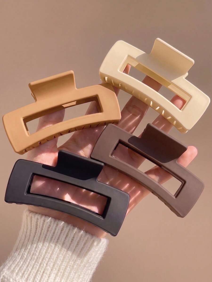 4pcs/1pc Girls Black, Beige, Brown Square Large Plastic Hair Clips, Fashion Elegant Versatile Minimalist Style, Suitable For Daily, Party, Commute, Kids - Multicolor - View 1