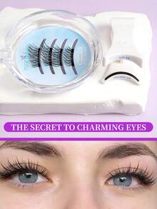 1 Pair Magnetic False Eyelashes, Soft And Lightweight Criss-Cross Style, Portable Round Storage Box, Convenient To Store - View 8