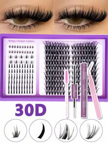 D-Curl, Spikes Wispy Lashes, DIY Eyelash Extension Tool Set. Lash Clusters,DIY False Lashes Set,With Bond&Seal, Tweezers, Brush, Lightweight & Soft & Natural, For Home DIY, Lash Cluters Kit, Clusher Lashes, Lash Book, Eyelashes - Black - View 10