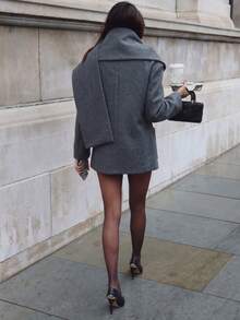 SMILE CHIC Autumn/Winter Commute Daily Scarf Shawl Style Warm Overcoat Casual Versatile Front Button Pocket - Dark Grey - View 8