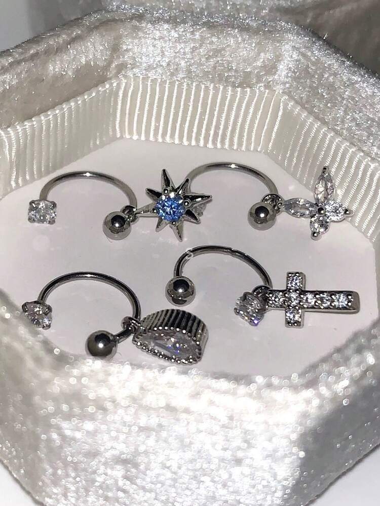 1pc Blue Sweetheart Exquisite Full Rhinestone Bow Hoop Earring Star Cross Stud Ear Cartilage Ear Conch Stud - Butterfly Ear Bone Stud - View 6