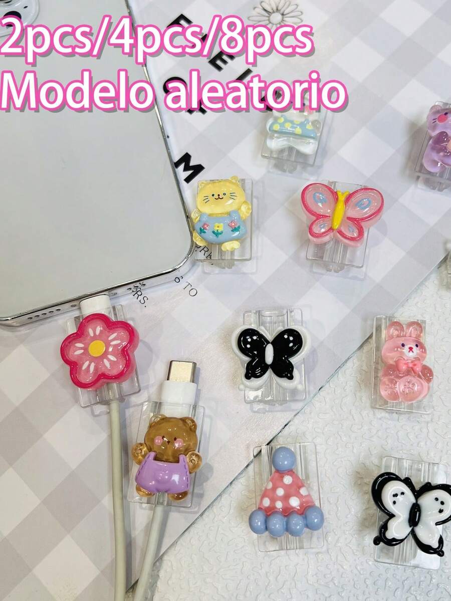 2pcs/4pcs/8pcs Random Style Cartoon 3D Figure Data Cable Protector, Compatible With Apple 18W-20W PD Fast Charging, Anti-Breakage Anti-Wear Highly Attractive, Suitable For Daily Home And Outdoor Charging Use, Colorful 3D Cartoon Data Cable Connector Protector, Cute Small Gift