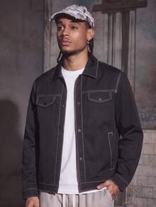 Old Money Men's Jacket With Lapel Collar, Multiple Pockets, Fashionable Casual Business Commute, Lightweight Autumn Outerwear - Black - View 7