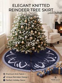 Christmas Tree Skirt,36in/48in Knitted Reindeer & Snowflake Pattern, Round Christmas Tree Base Cover, Holiday Home Party Decor - Multicolor - View 4