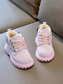 Autumn/Winter New Children's Thermal-Lined Boots, Cute Pink Side Zipper Anti-Slip Thick Sole Warm Ankle Boots For Girls - Pink - View 4