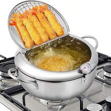1PC Deep Fryer, 304 Stainless Steel With Lid, Temperature Control And Oil Drip Rack, Used For Frying French Fries And Chicken, Christmas And New Year Gifts - View 8