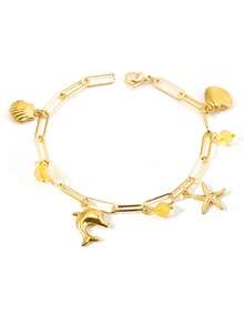 1pc Gold Color Starfish Bracelet Shell Dolphin Charm Women Handmade Metal Ocean Style Pendant Beach Bracelet Summer Jewelry H945 - Bracelet - View 7