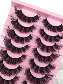 10 Pairs Natural False Eyelashes Thick 3D Fluffy Multi-Layer D Curl Russian Style Enlarged False Eyelash Volume Reusable Cat Eye Lashes Suitable For Travel Essential Fake Eyelashes Strip Lashes - View 7