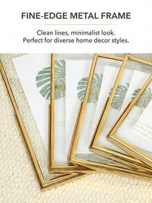 1pc Gold Metal Horizontal & Vertical Desktop Photo Frame, Acrylic Transparent Stand Photo Frame, Floating Display Design, With Stand, Desktop Home Decor Photo Frame, Modern Minimalist Living Room Bedroom Decoration, Suitable For Wedding Backdrop And Gifts For Friends, Classmates On Birthday, Graduation And Christmas, Autumn Farmhouse Style Room Decor - A - View 3