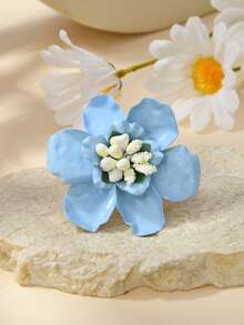 Bohemian Style 3D Handmade Flower Jewelry, Colorful Enamel Glazed Petal Hand Accessory, Summer Beach Vacation Photo Prop, Niche Design Floral Ring - Multicolor - View 3