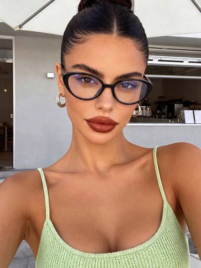 1 par de gafas de estilo académico con forma de ojo de gato negro sin graduación para mujer, adecuadas para la vuelta al colegio, la vida diaria, la oficina y otras ocasiones