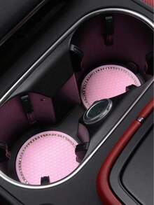 2pcs Car Accessories Silicone Rhinestone Round Fashion Cup Coasters, Car Cup Holder Insert Silicone Non-Slip Beverage Cup Coasters, Universal Vehicle Interior Accessories, Bling Crystal Rhinestone Car Silicone Interior Accessories - A - View 2